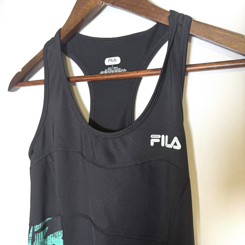 Fila Sport Performance Racerback Tank Top Black Geometric Print Small